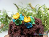 Cercei Trei Floricele | galben, verde, bleu - Tinna Handmade