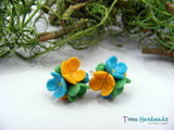 Cercei Trei Floricele | galben, verde, bleu - Tinna Handmade