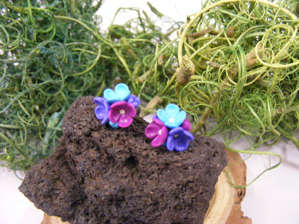 Cercei Trei Floricele | violet, turcoaz, mov - Tinna Handmade