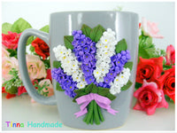 Cană personalizată 3D "Buchet flori de liliac" | alb, mov - Tinna Handmade