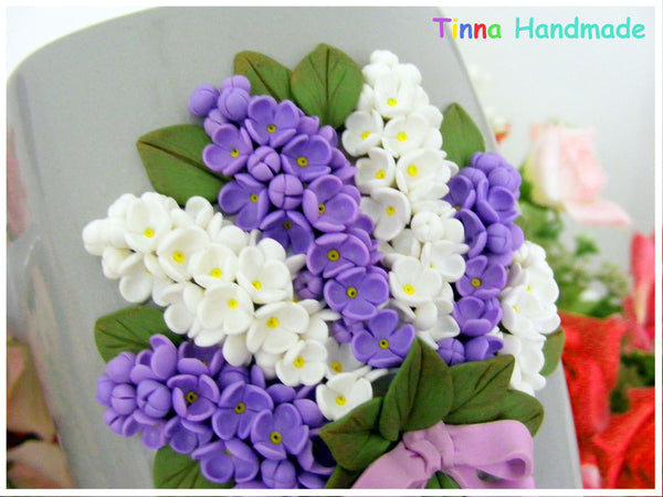 Cană personalizată 3D "Buchet flori de liliac" | alb, mov - Tinna Handmade