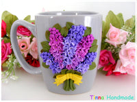 Cană personalizată 3D "Buchet Liliac" | mov, lila - Tinna Handmade