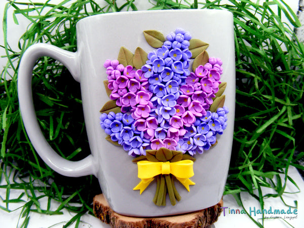 Cană personalizată 3D "Buchet Liliac" | mov, lila - Tinna Handmade