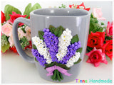 Cană personalizată 3D "Buchet flori de liliac" | alb, mov - Tinna Handmade