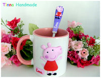 Set bol/cană/tacâmuri personalizate Peppa Pig - Tinna Handmade