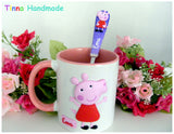 Set bol/cană/tacâmuri personalizate Peppa Pig - Tinna Handmade