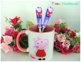 Set bol/cană/tacâmuri personalizate Peppa Pig - Tinna Handmade