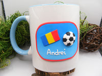 Set cană/tacâmuri personalizate "Fotbal" - Tinna Handmade
