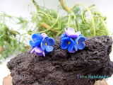 Cercei Trei Floricele | mov, albastru, bluemarin - Tinna Handmade