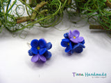 Cercei Trei Floricele | mov, albastru, bluemarin - Tinna Handmade