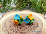 Cercei Trei Floricele | galben, verde, bleu - Tinna Handmade