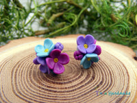Cercei Trei Floricele | mov, bleu, lila - Tinna Handmade