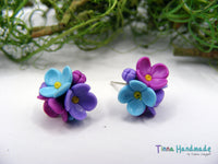 Cercei Trei Floricele | mov, bleu, lila - Tinna Handmade