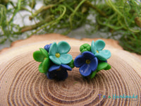 Cercei Trei Floricele | verde, albastru - Tinna Handmade
