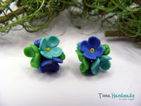 Cercei Trei Floricele | verde, albastru - Tinna Handmade