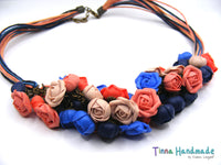 Colier "Blue and Orange Roses" - Tinna Handmade