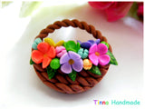 Mărțișor | Broșă Coșuleț Floricele multicolore - Tinna Handmade