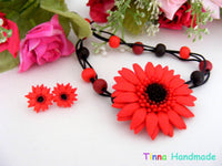 Set "Red Gerbera" | colier cu cercei - Tinna Handmade