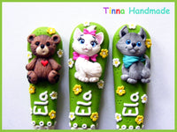 Set tacâmuri personalizate "Animăluțe" | Ursuleț, pisicuță și cățel - Tinna Handmade