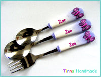 Set tacâmuri Fluturi roz | varianta pe mov - Tinna Handmade