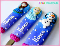 Set 3 tacâmuri personalizate Frozen/Regatul de gheață - albastru - Tinna Handmade
