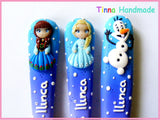 Set 3 tacâmuri personalizate Frozen/Regatul de gheață - albastru - Tinna Handmade