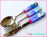 Set 3 tacâmuri personalizate Frozen/Regatul de gheață - albastru - Tinna Handmade