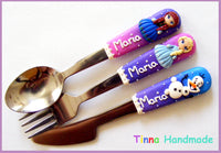 Set 3 tacâmuri personalizate Frozen | Regatul de gheață | roz - mov - Tinna Handmade
