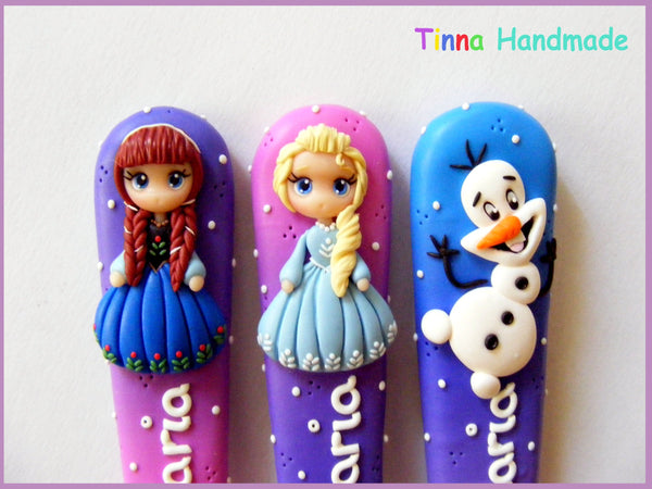 Set 3 tacâmuri personalizate Frozen | Regatul de gheață | roz - mov - Tinna Handmade