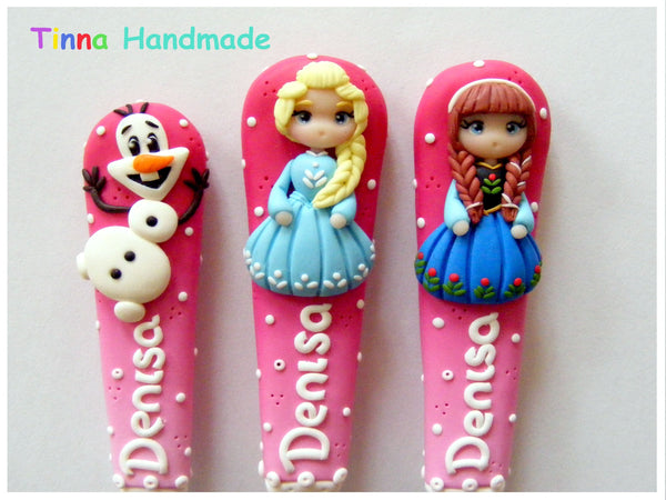Set 3 tacâmuri personalizate Frozen/Regatul de gheață - roz - Tinna Handmade