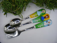 Set 3 tacâmuri personalizate Frozen/Regatul de gheață - fond galben/verde/albastru - Tinna Handmade
