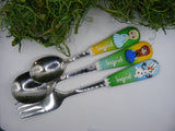 Set 3 tacâmuri personalizate Frozen/Regatul de gheață - fond galben/verde/albastru - Tinna Handmade