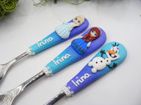 Set 3 tacâmuri personalizate Frozen/Regatul de gheață - albastru - Tinna Handmade