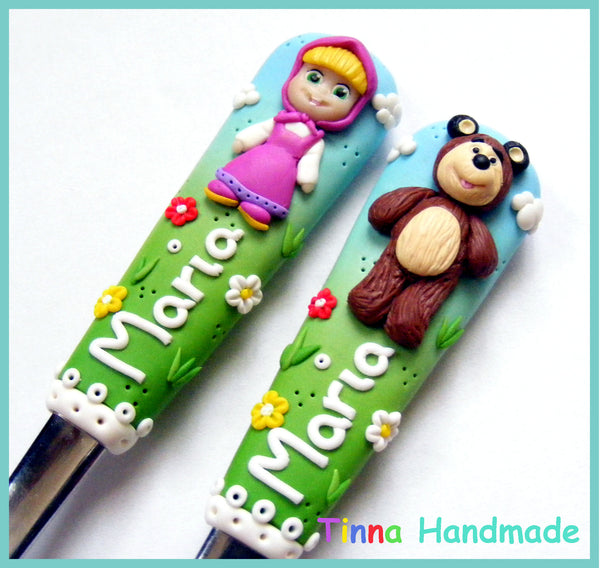 Set tacâmuri personalizate "Masha și Ursul" - Tinna Handmade
