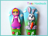 Set tacâmuri personalizate "Masha și Iepurașul" - Tinna Handmade