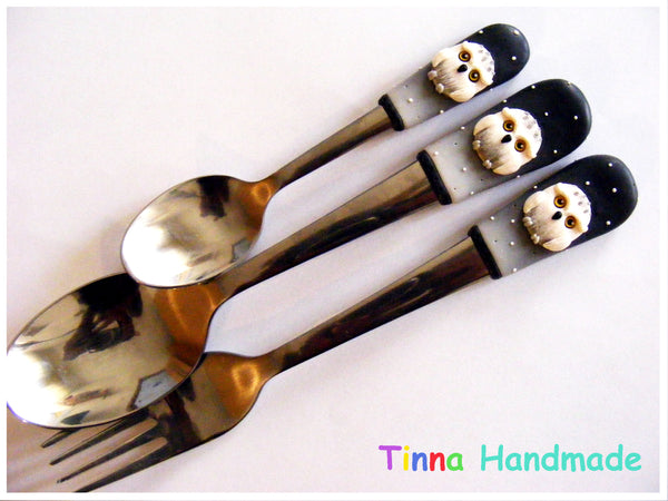 Set tacâmuri personalizate "Bufniță Albă" - Tinna Handmade
