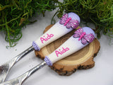 Set tacâmuri Fluturi roz | varianta pe mov - Tinna Handmade
