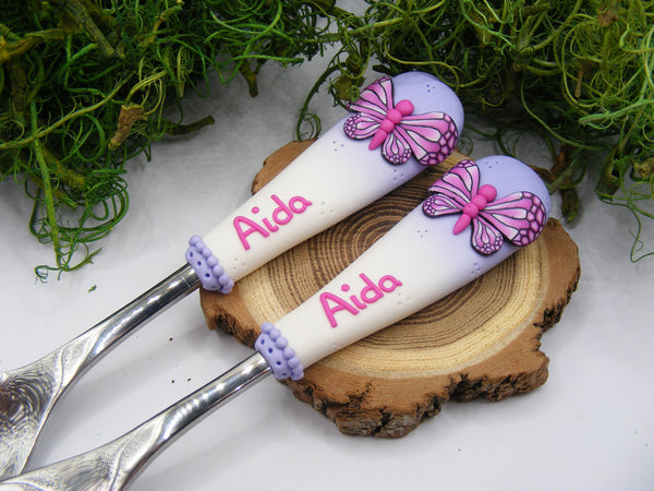 Set tacâmuri Fluturi roz | varianta pe mov - Tinna Handmade
