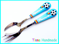 Set cană/tacâmuri personalizate "Fotbal" - Tinna Handmade