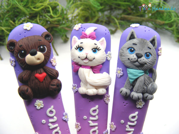 Set tacâmuri personalizate "Animăluțe" | Ursuleț, pisicuță și cățel - Tinna Handmade