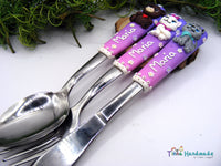 Set tacâmuri personalizate "Animăluțe" | Ursuleț, pisicuță și cățel - Tinna Handmade