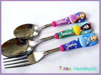Set tacâmuri personalizate Prințese - Rapunzel, Albă ca zăpada, Cenușăreasa - Tinna Handmade
